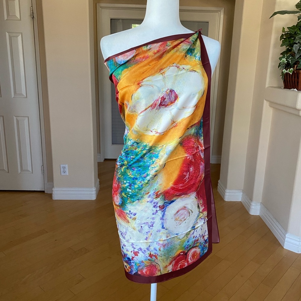 Vibrant Artistic Silk Floral Scarf Wrap Sarong